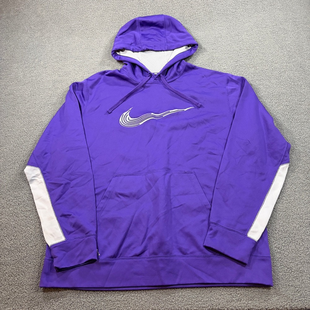 Nike Hoodie Mens XL Purple Therma-FIT Pullover 586289-547 Swoosh Graphic Active